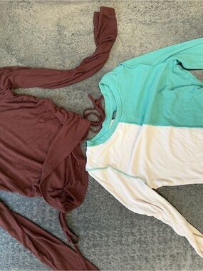 Target Women's Colorblock Long Sleeve Top - Mint, White, Brown
